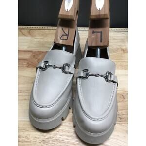 BCBGeneration Raylin Lug Sole Platform Loafers Women's 8.5 Gray Leather Slip-On